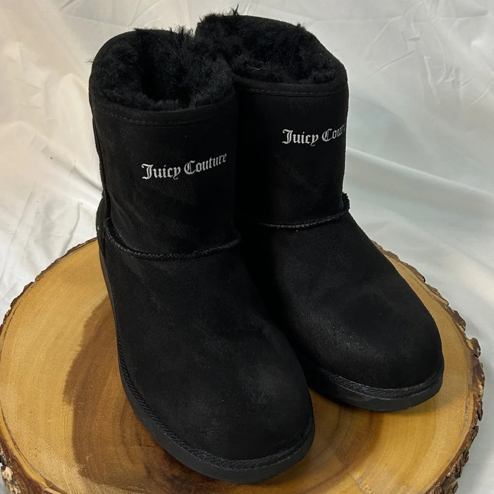 Juicy Couture Black Faux Fur Lined Kayte Winter Booties Micro suede‎ Size 8